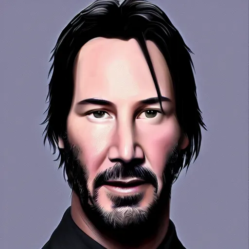 Prompt: Portrait of Keanu reeves, highly detailed, centered, solid color background, digital painting.-n 5
