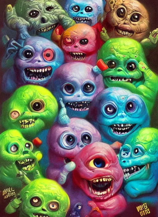 Image similar to cute baby monsters, colorful, digital art, fantasy, magic, trending on artstation, ultra detailed, professional illustration,chalk, poster artwork by Basil Gogos , clean