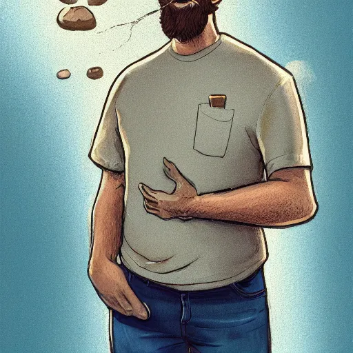 Prompt: Man in his 30s, light brown hair and salt-and-pepper hair with a short beard, thick dark glasses, blue eyes, big nose, wearing a shirt and a jean, frog perspective, digital painting, 4k, rays of light, particles light, artstation, kuvshinov ilya, landscape by Noah Bradley, pixel art