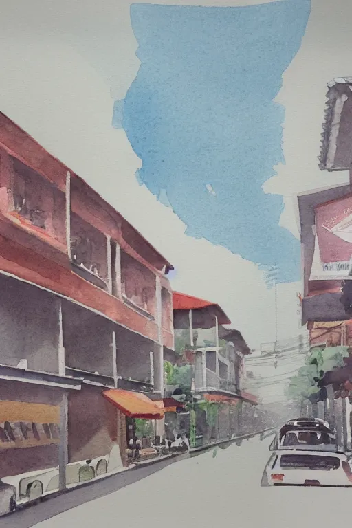 Prompt: a watercolor depicting a singapore katong, gloomy weather, high contrast, smooth, by joseph zbikowicz, 8 k