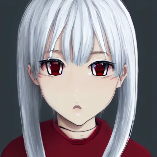 Image similar to white hair, red eyes, two little horn on the head, anime style, anime girl, sketch