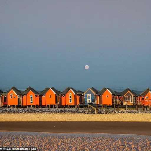 Image similar to there was a lovely orange super moon over the beach huts and the isle of wight, photo take by an amateur photographer