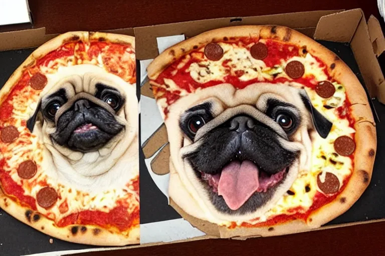 Image similar to a pizza that looks like a pug