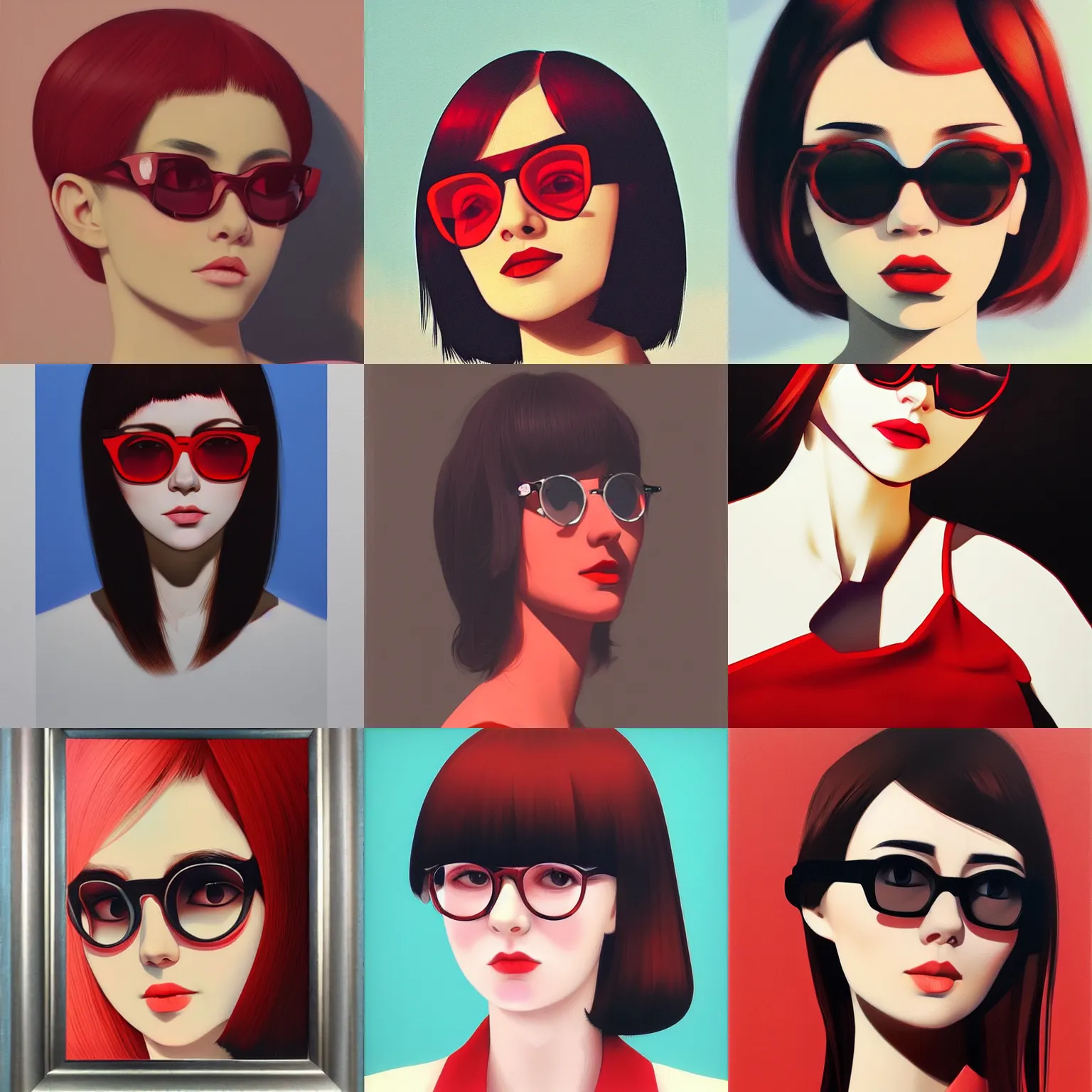 Prompt: woman with red tinted glasses, Ilya Kuvshinov