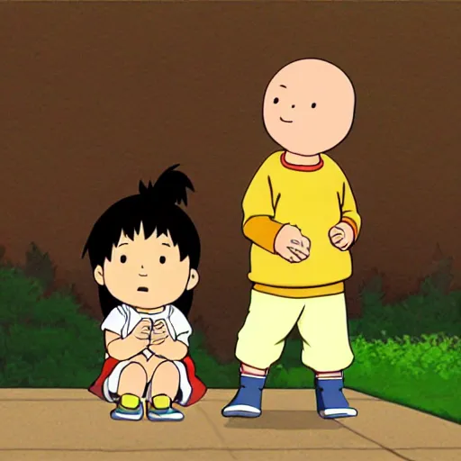 Image similar to teletabis, caillou style, beautiful manga anime studio ghibli,