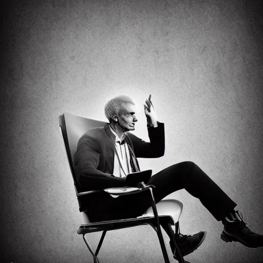 Image similar to A sitting man questioning time as imagined by Tommy Ingberg