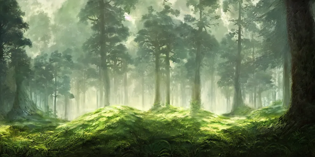 Image similar to a forest, highly detailed oil painting, hyperrealistic, cinematic lighting, Studio Ghibli, Jessica Rossier, digital art, octane render, epic composition, trending on artstation, masterpiece