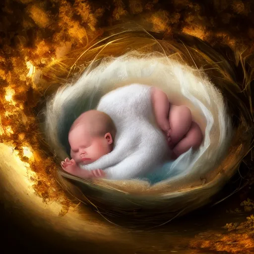 Prompt: a baby unicorn sleeping in an cracked egg, ultrarealistic, dramatic lighting, high details, 4 k, 8 k, best, accurate, trending on artstation, artstation, photorealism, ultrarealistic, digital painting, fantasy art