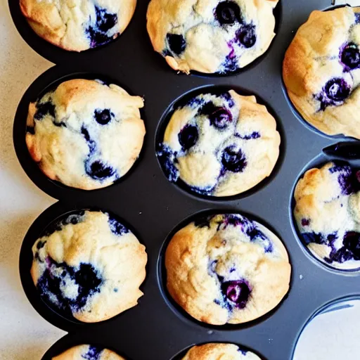 Prompt: a grouping of dogs and blueberry muffins that similar to each other