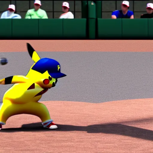 Image similar to live action shot of a baseball game with pikachu up for bat, highly detailed, extremely high quality, hd, 4 k, 8 k, canon 3 0 0 mm, professional photographer, 4 0 mp, lifelike, top - rated, award winning, realistic, detailed lighting, detailed shadows, sharp, no blur, edited, corrected, trending