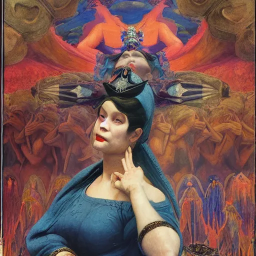 Image similar to the queen of the underworld in full regalia, by Annie Swynnerton and Diego Rivera and Tino Rodriguez and Maxfield Parrish and Nicholas Roerich, elaborately costumed, rich color, dramatic cinematic lighting, extremely detailed