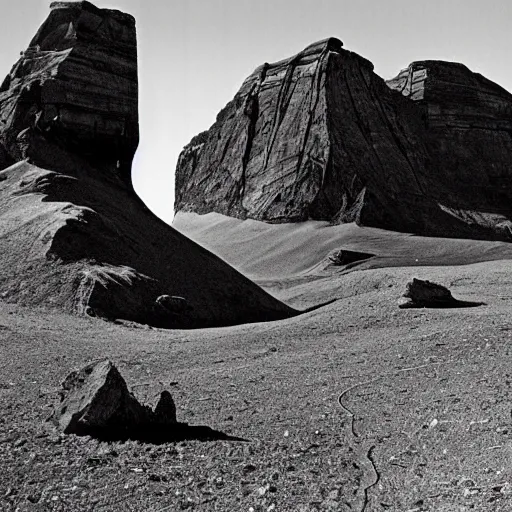 Image similar to a black and white sci - fi landscape by anselm adams