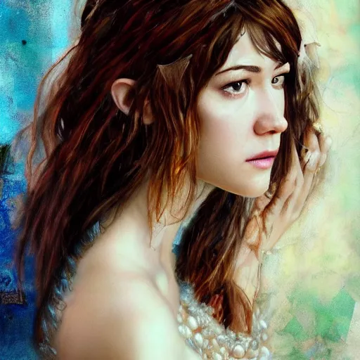 Image similar to hyper realistic candid portrait mixed media painting of beautiful Mary Elizabeth Winstead as a greek goddess, hyper detailed, realistic eyes, cinematic lighting, masterpiece