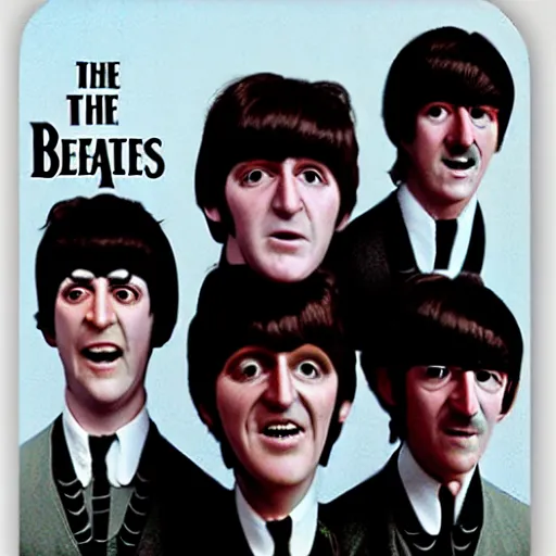 Image similar to the beatles cgi monstrosity four heads and one body nightmare scary