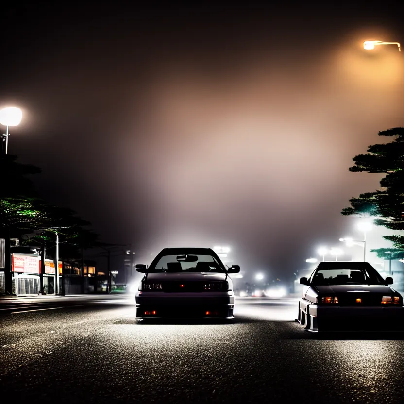 Image similar to one car JZX90 twin turbo drift middle of empty street, misty kanagawa prefecture, night, cinematic color, photorealistic, highly detailed,