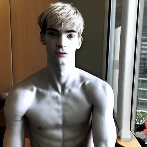 Prompt: “a realistic detailed photo of a guy who is an attractive humanoid who is half robot and half humanoid, who is a male android, twitch streamer Ninja Tyler Blevins, shiny skin, posing like a statue, blank stare, living room”