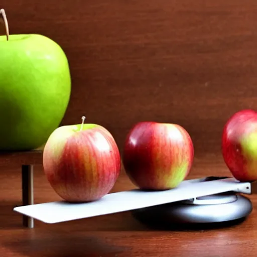 Image similar to set of balance scales with one apple in one side and one onion in the other