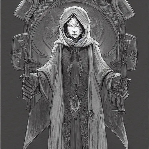 Image similar to concept art of a cultist in dark robes, lovecraftian elements, good illumination, detailed, intricate, artstation