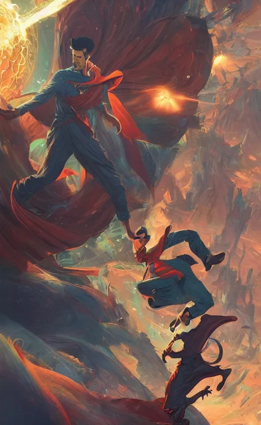 Prompt: the third first image on the scattered absurdity server, dr strange and dr seuss, very pretty, photorealistic, portal hopping and time warping with reckless abandon, by Greg rutkowski