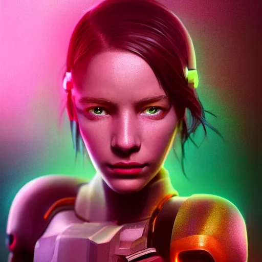 Prompt: A Stunning portrait of cyborg teen girl, art by Ross tran, vivid color palette, digital painting, 3D, octane render, post process in Photoshop, highly detailed, particles, light effect, volumetric lighting