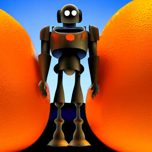 Image similar to the iron giant with orange peel texture, realistic, render