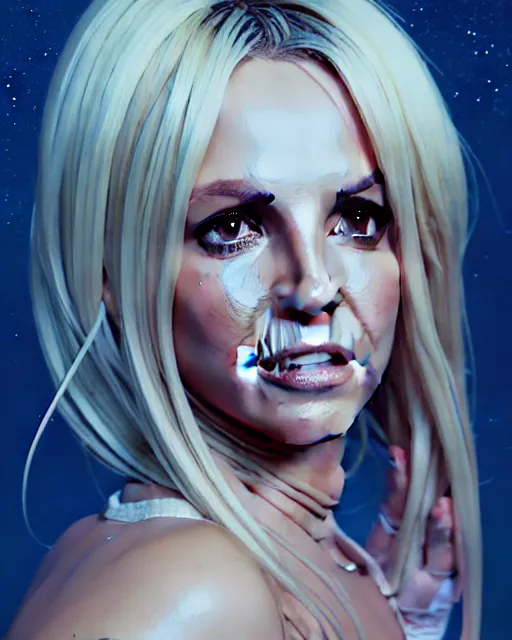 Image similar to highly detailed portrait of britney spears by studio ghibli, stephen bliss, unreal engine, greg rutkowski, loish, rhads, beeple, makoto shinkai and lois van baarle, ilya kuvshinov, rossdraws, tom bagshaw, alphonse mucha, global illumination, detailed and intricate environment