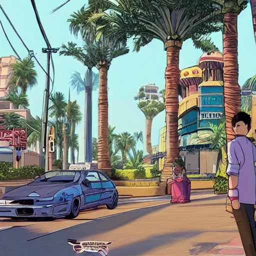 Prompt: gta : dubai, by studio ghibli