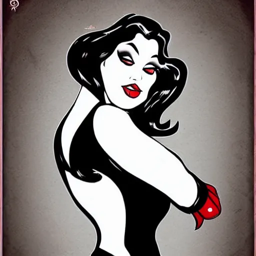 Prompt: gothic jessica rabbit in the style of a vintage pin-up