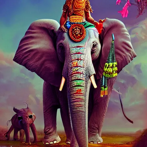 Image similar to lord shiva attaching an elephant head on a human subject, vivid and colorful, cinematic, highly detailed, artstation