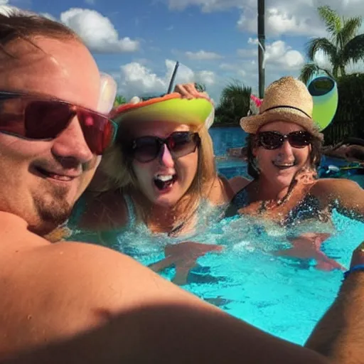 Prompt: friend's birthday drunk party in a pool in Florida