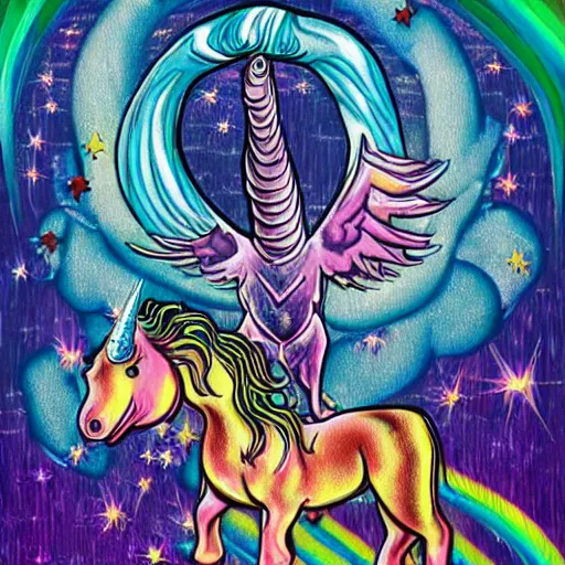 Image similar to heavy metal unicorn by h. r. giger and lisa frank