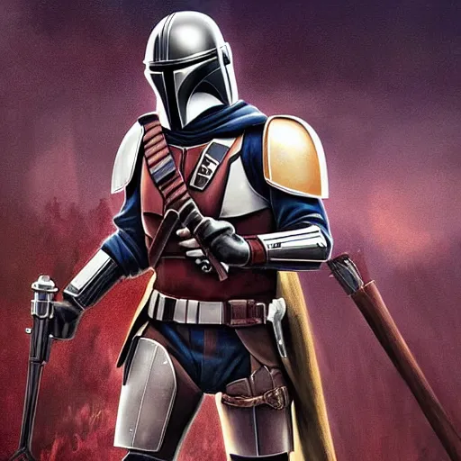 Image similar to a medieval mandalorian in the style of expert beautiful digital art, detailed, epic, stunning composition