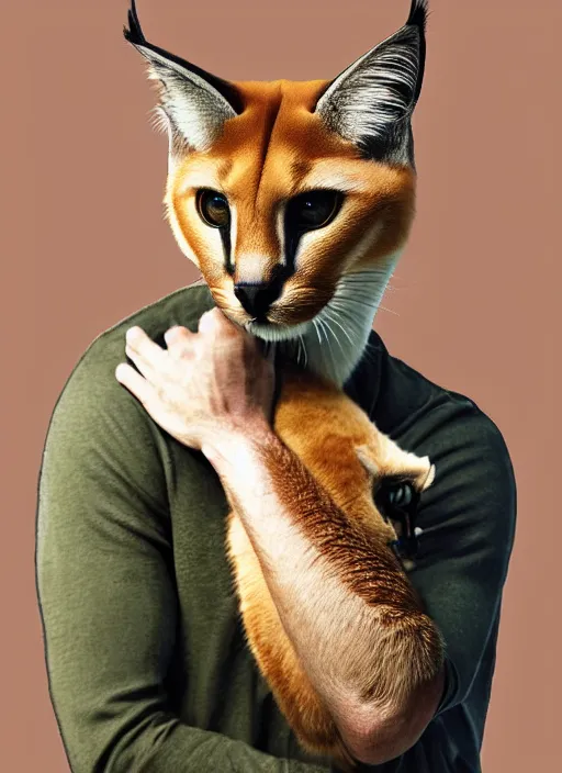 Image similar to Ryan Gosling holds a caracal cat in his hands, ultra highly detailed, smooth, sharp focus, elegant, artstation