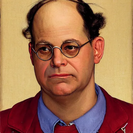 Image similar to frontal portrait of george costanza. a portrait by norman rockwell.