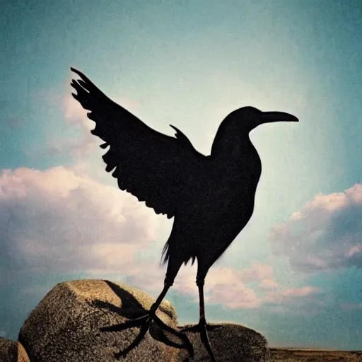 Image similar to spotlight on the flightless crow, a hammerstein painting blending desire and angst, rocky beach serpent extending, fortune favors the nocturnal