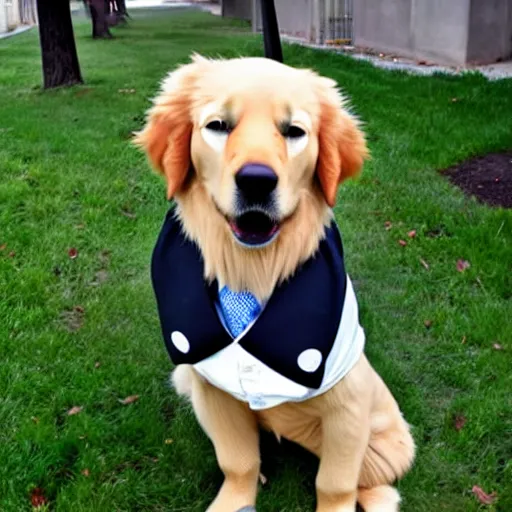 Image similar to a golden retriever wearing a suit