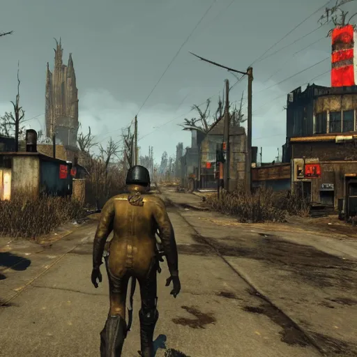 Image similar to Bruges post-nuclear war in Fallout 4, in game screenshot