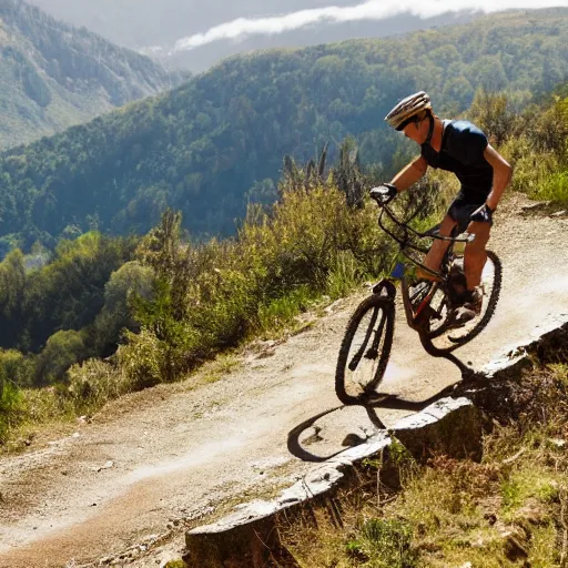 Image similar to a man in a mountain bike in the mountain