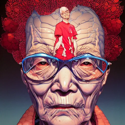 Image similar to senior citizen portrait soft light painted by james jean and katsuhiro otomo and erik jones, inspired by kenyan akira anime, smooth face feature, intricate oil painting, high detail illustration, sharp high detail, manga and anime 1 9 9 9