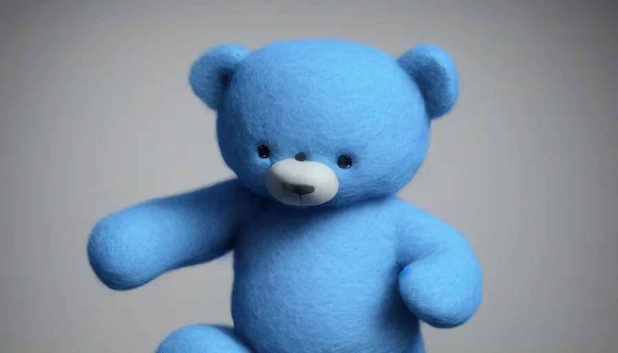 Image similar to blue teddy bear fluffy toy made of wool volumetric light, photo shoot, hyperdetailed, artstation, cgsociety, by denis villenueve 8 k