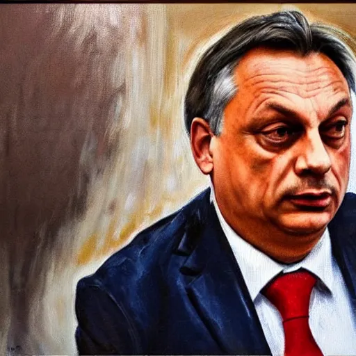 Prompt: viktor orban in a post office, oil painting