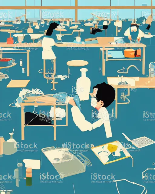 Image similar to science lab. clean cel shaded vector art. illustration art by tatsuro kiuchi and kilian eng