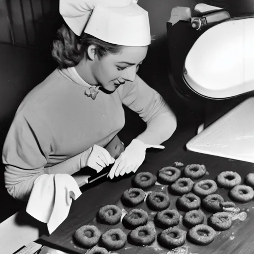 Image similar to an early 1950s photo of someone on a computer making a donut in blender