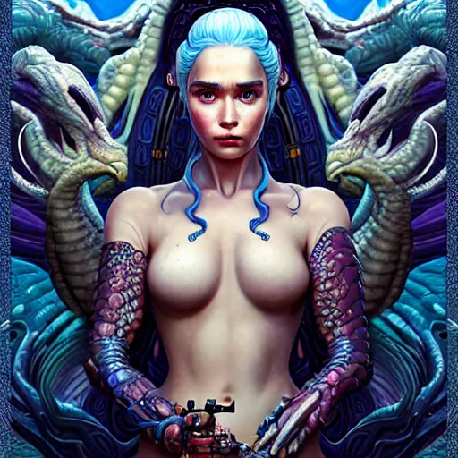 Image similar to Lofi BioPunk portrait daenerys targaryen with three dragons, Pixar style by Tristan Eaton Stanley Artgerm and Tom Bagshaw