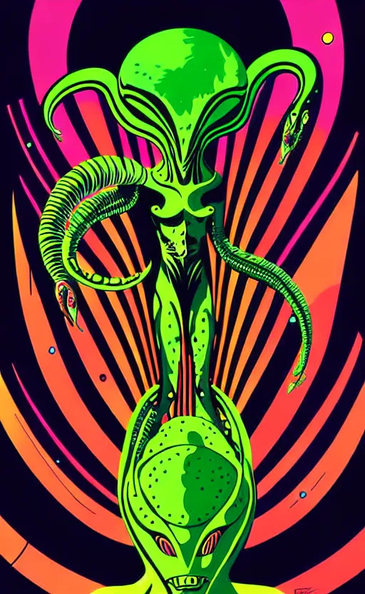 Image similar to psychedelic aliens, wide angle shot, white background, vector art, illustration by frank frazetta