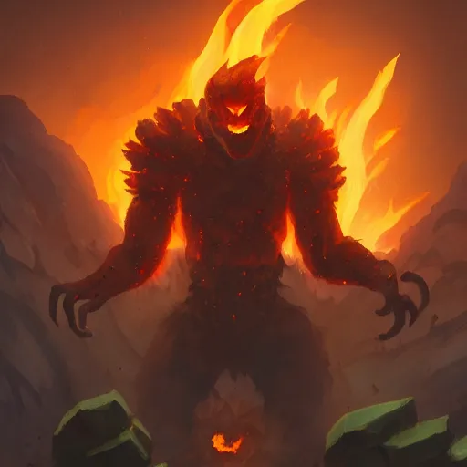 Image similar to fire golem, burning lava background, epic fantasy style, in the style of Greg Rutkowski, hearthstone artwork