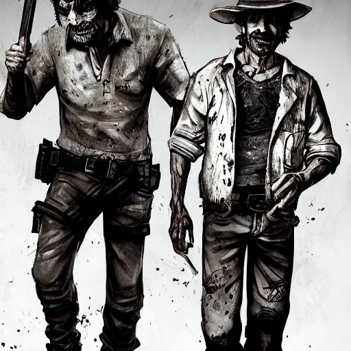 Image similar to don ramon and the chavo del 8 walking dead game telltale, gigachad black and white trending on artstation, painted by greg rutkowski