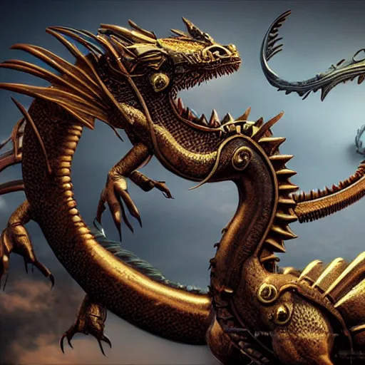 Prompt: a steampunk dragon highly realistic, 4 k