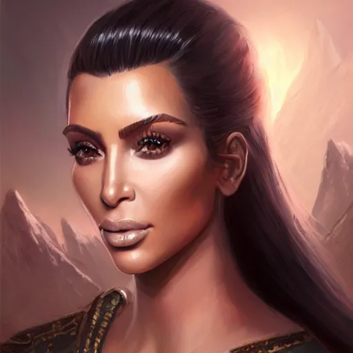 Image similar to kim kardashian, d & d, fantasy, portrait, highly detailed, digital painting, trending on artstation, concept art, sharp focus, illustration, art by artgerm and greg rutkowski and magali villeneuve