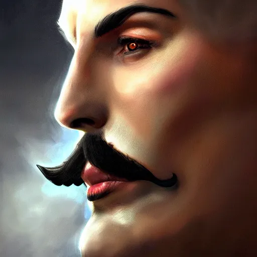 Image similar to portrait of freddie mercury playing waluigi, fantasy, intricate, elegant, highly detailed, digital painting, artstation, concept art, matte, sharp focus, illustration, art by aenaluck and roberto ferri and greg rutkowski, digital painting